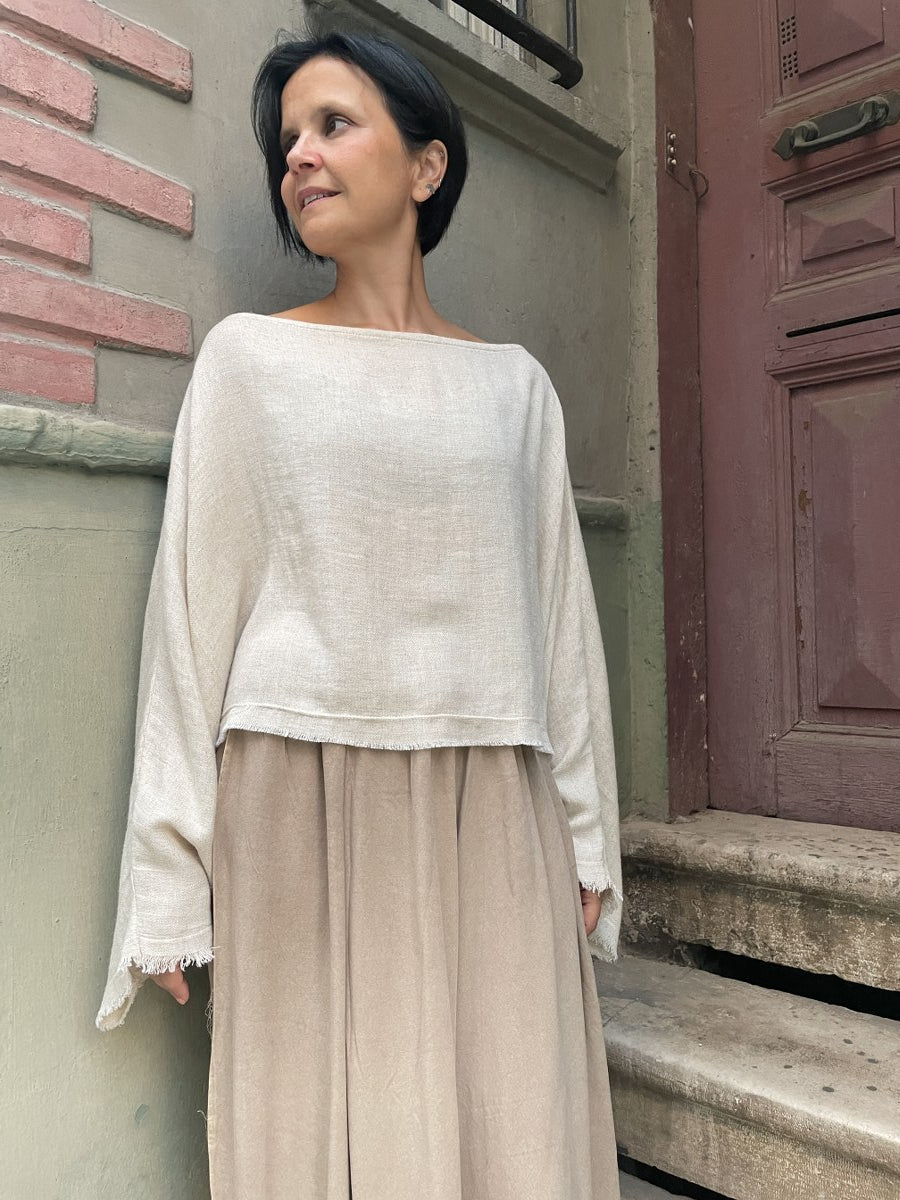 Bohem Yarasa Kol Bluz – Doğal Tencel & Keten Kumaş