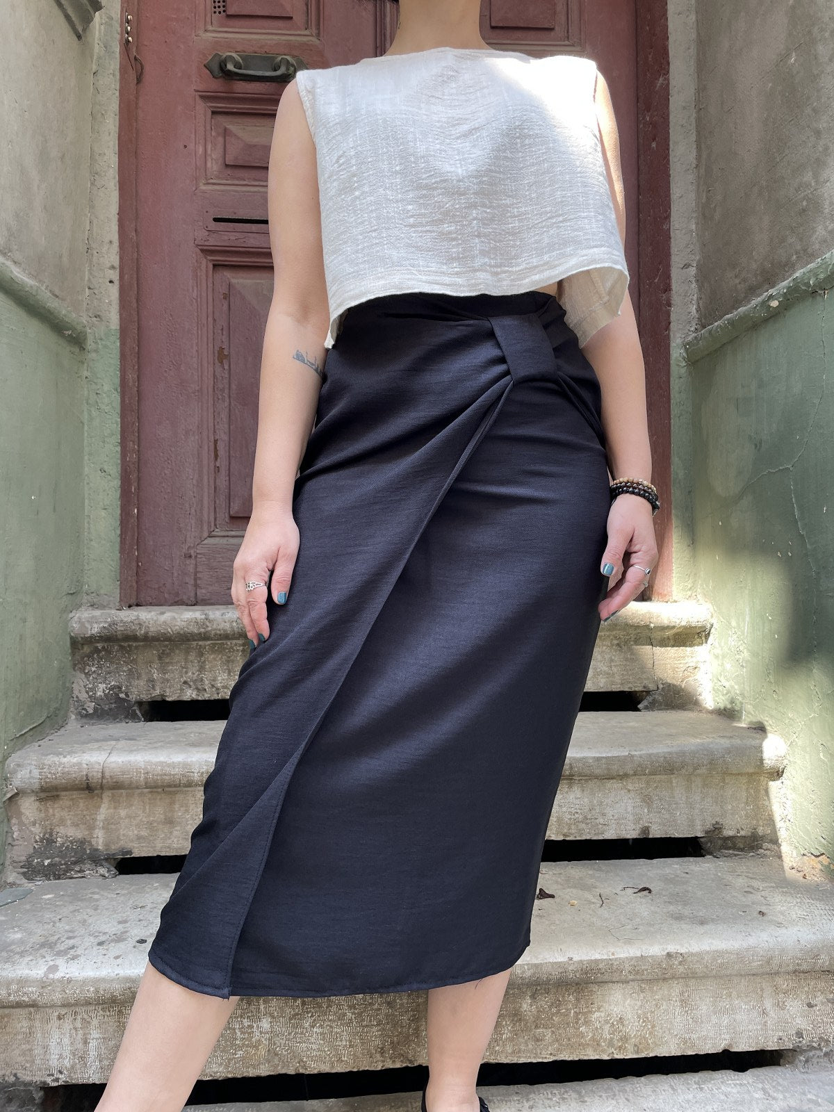 Bohem Siyah Yazlık Kalem Etek