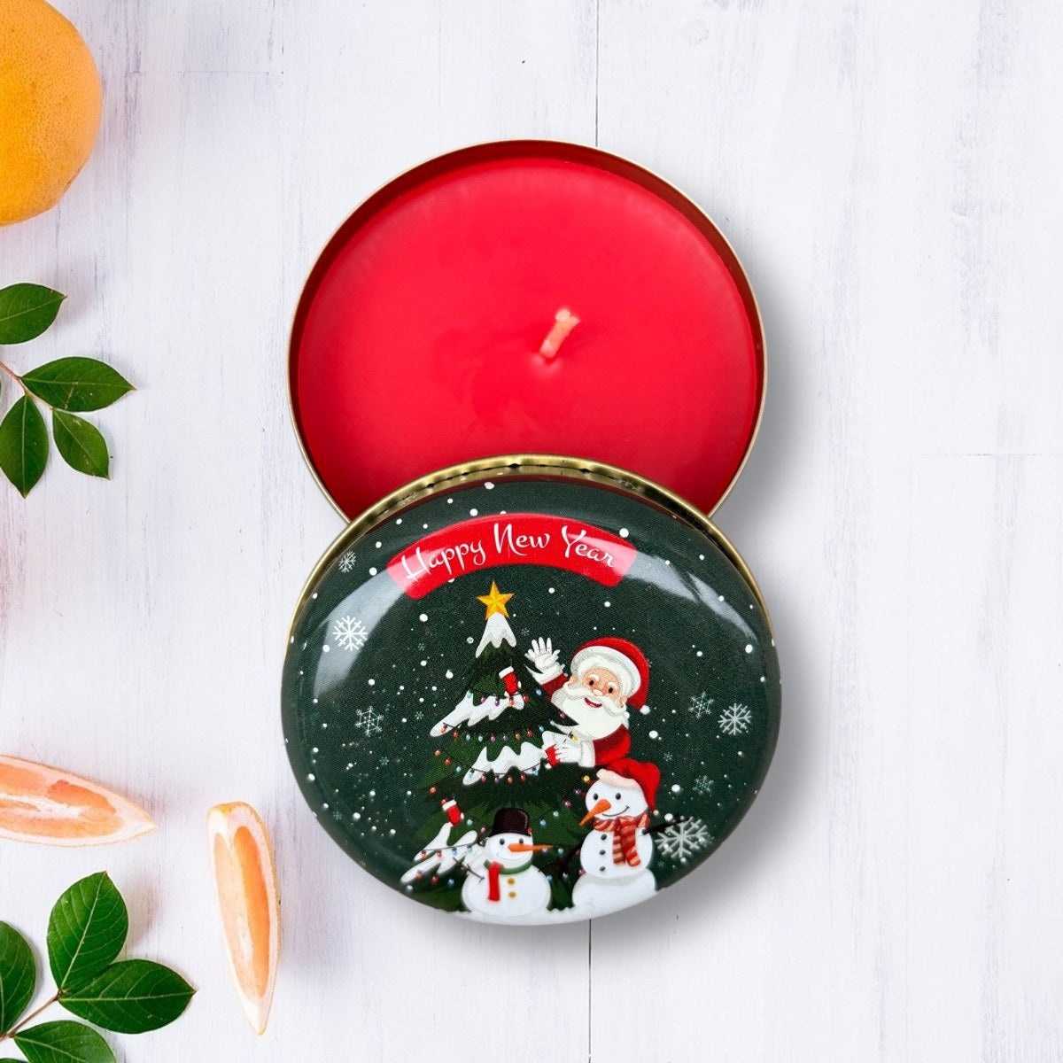 Yılbaşı Noel Baba Temalı Metal Kutuda Kokulu Mum – Yeni Yıl Hediyesi - Yeşil