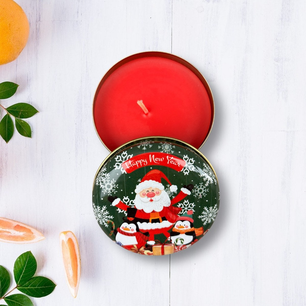 Yılbaşı Noel Baba Temalı Metal Kutuda Kokulu Mum – Yeni Yıl Hediyesi - Yeşil