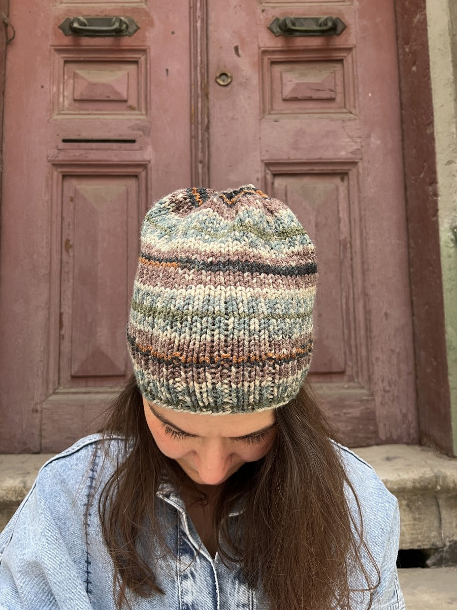 Bohem Yeşil Bej Yün Bere Eldiven Takımı