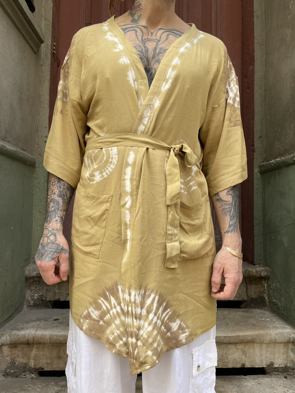 Bohem Yeşil Batik Tasarım Erkek Kimono Ceket