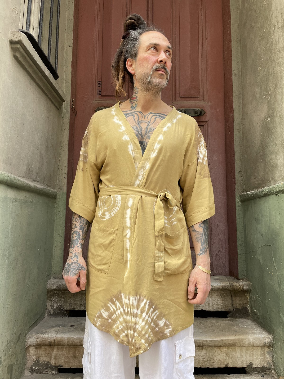 Bohem Yeşil Batik Tasarım Erkek Kimono Ceket