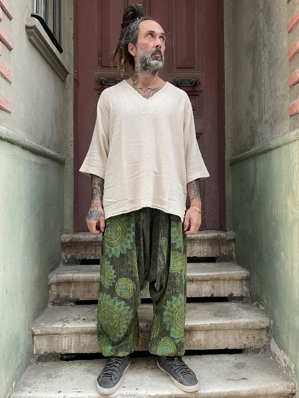 Unisex Nepal Mandala Desenli Bol Şalvar Pantolon