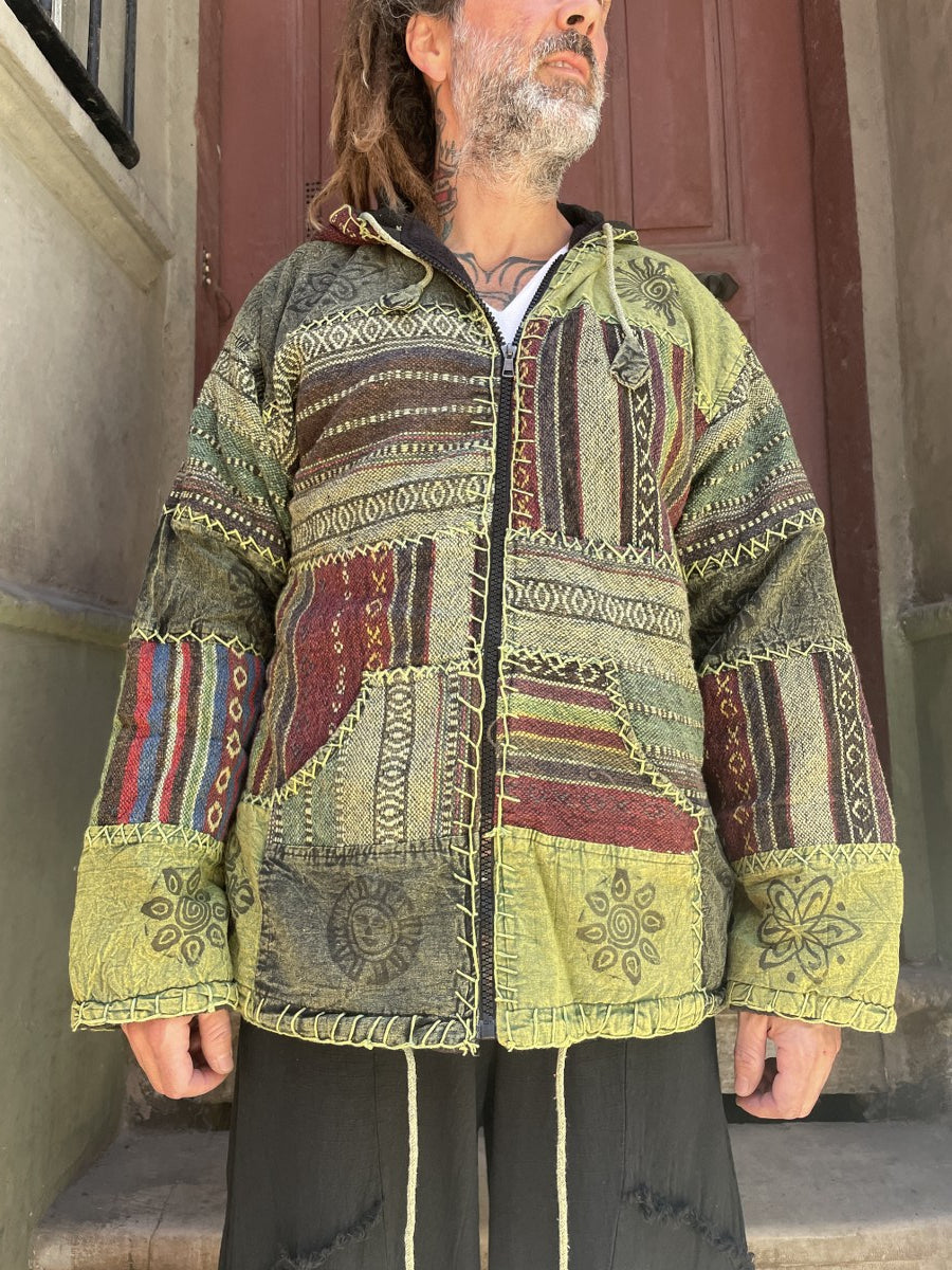 Nepal Patchwork Polar Astarlı Mont – Unisex, Kışlık, Yeşil