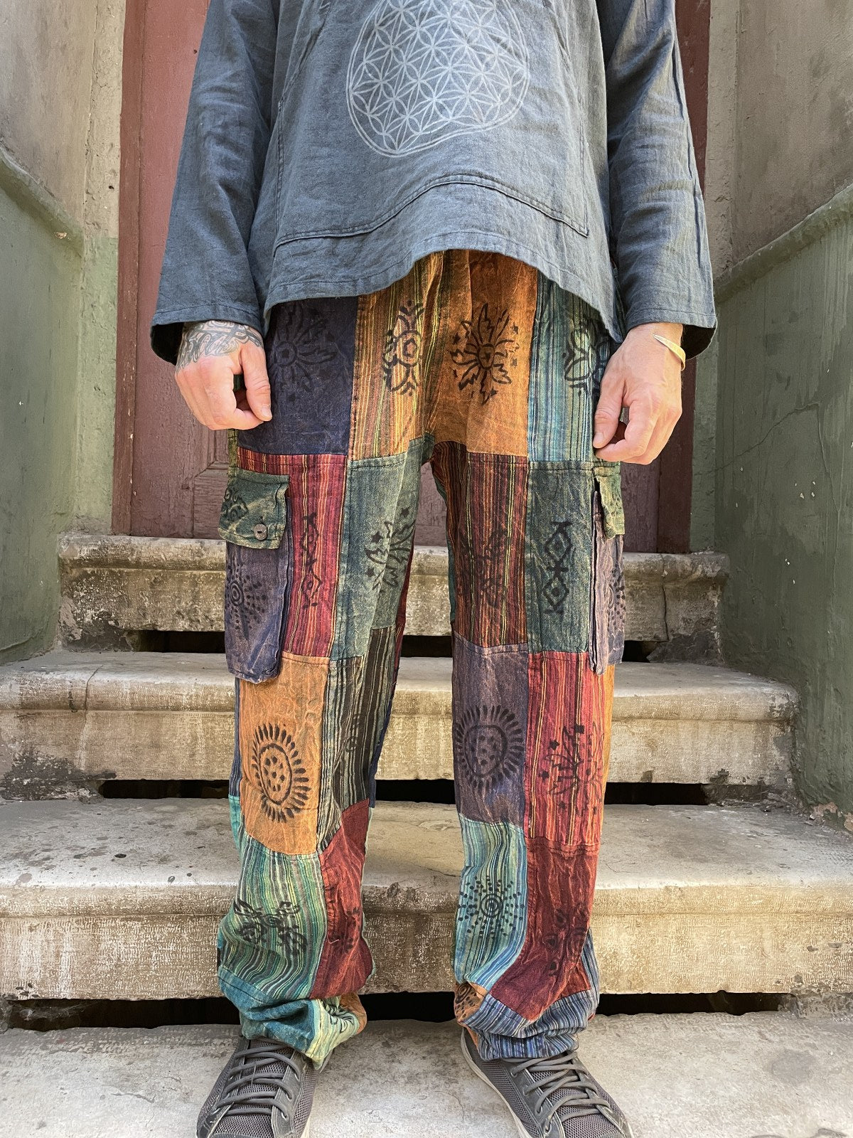 Nepal Patchwork Yeşil Güneş Pantolon
