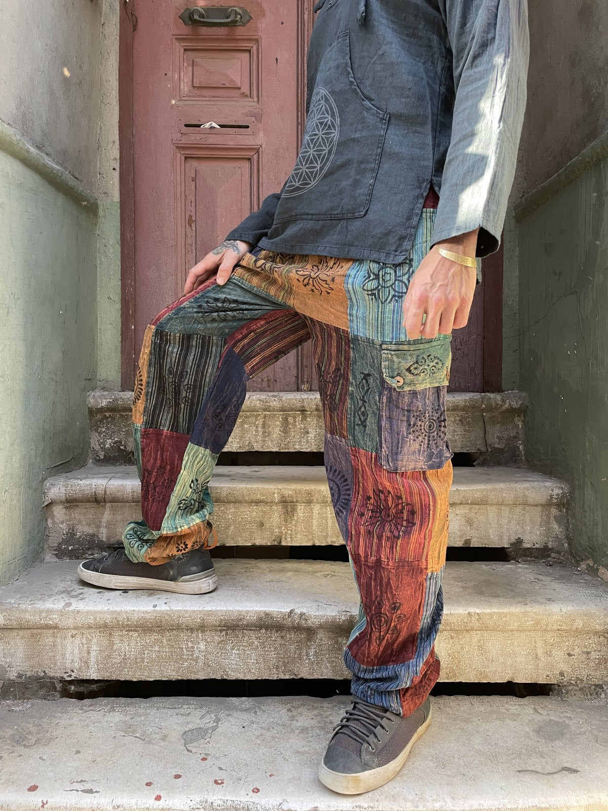 Nepal Patchwork Yeşil Güneş Pantolon