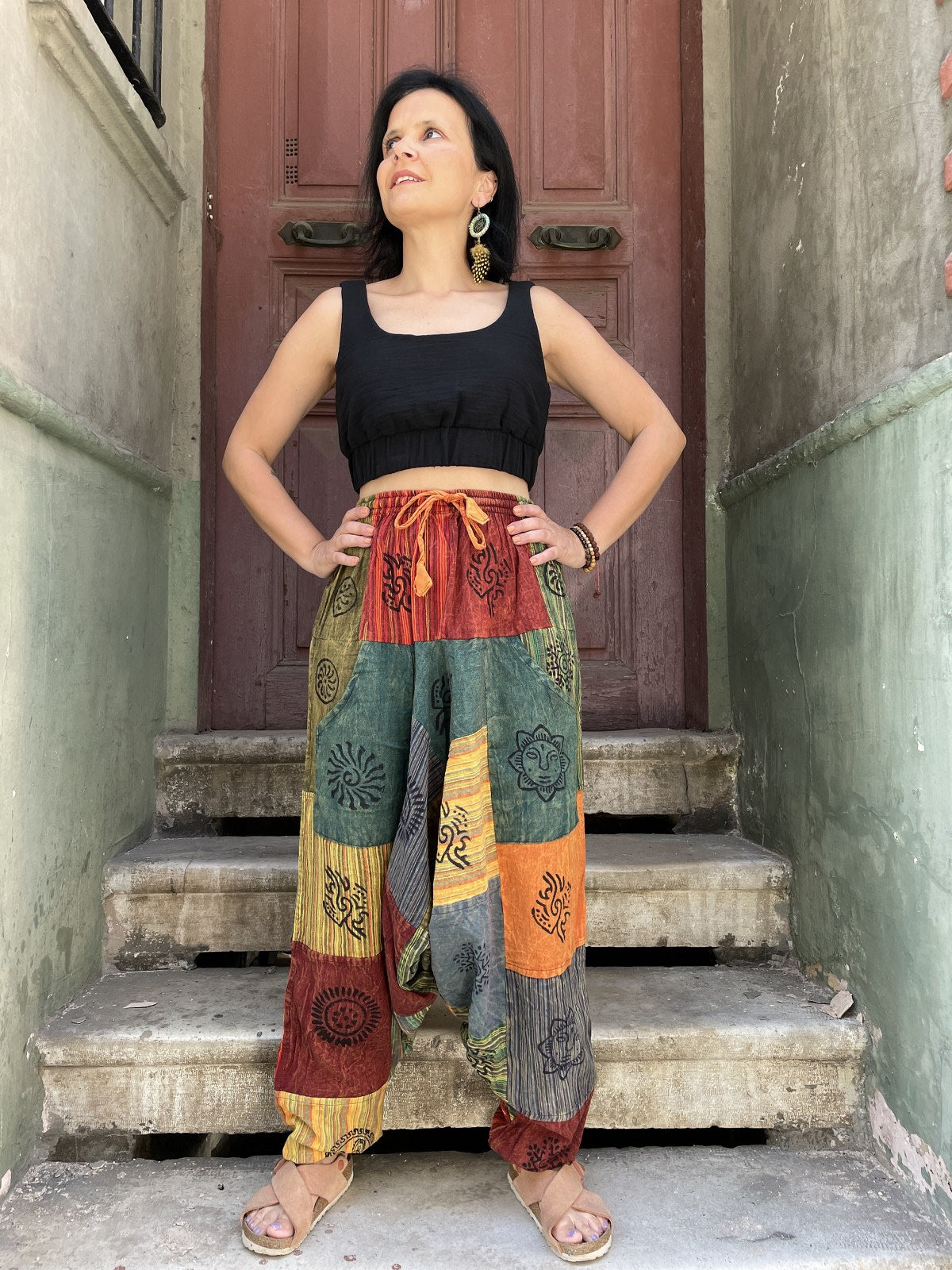 Unisex Nepal Güneş Patchwork Kadın Pantolon Şalvar