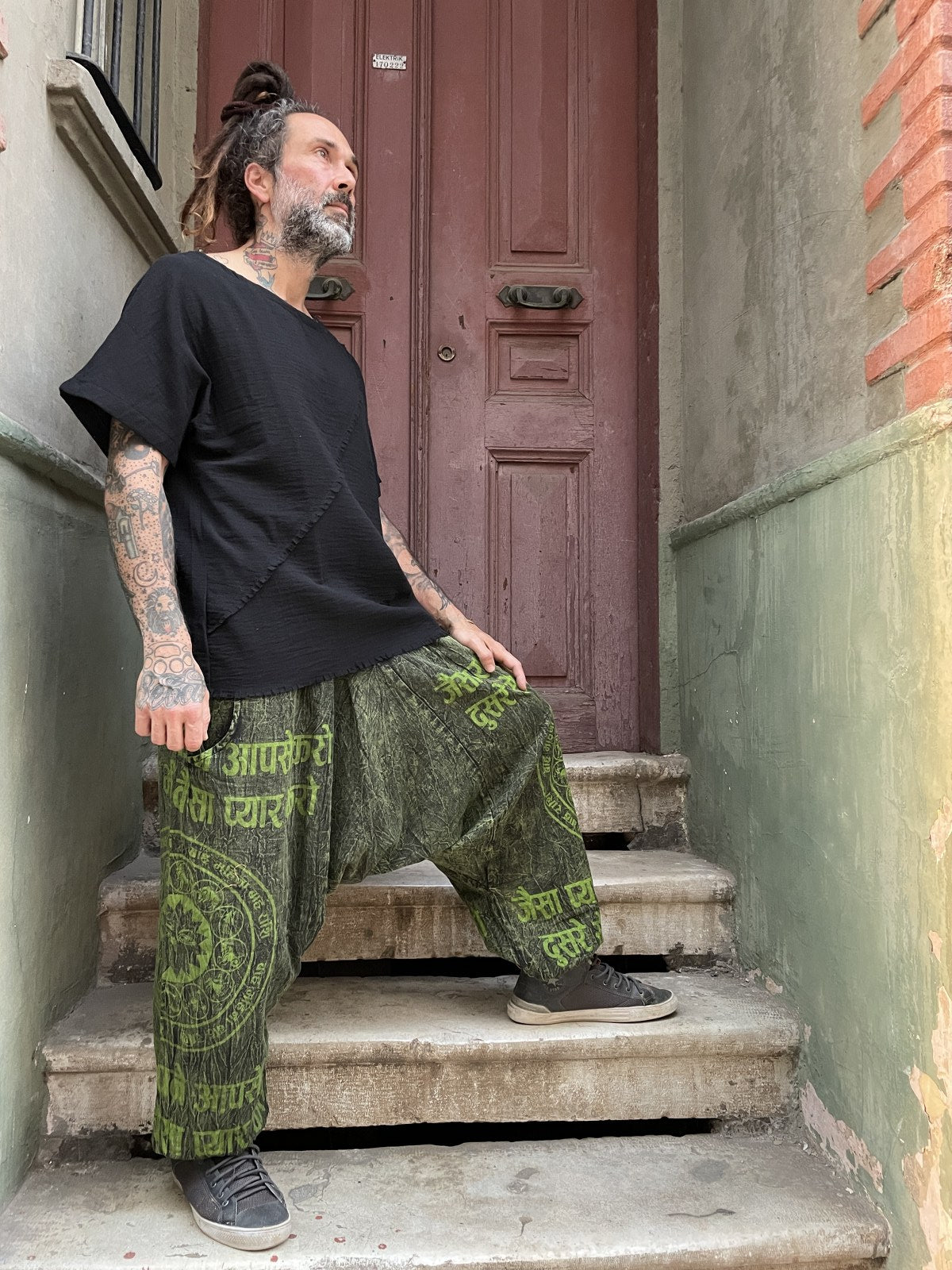 Unisex Nepal Yazılı Tasarım Şalvar Pantolon