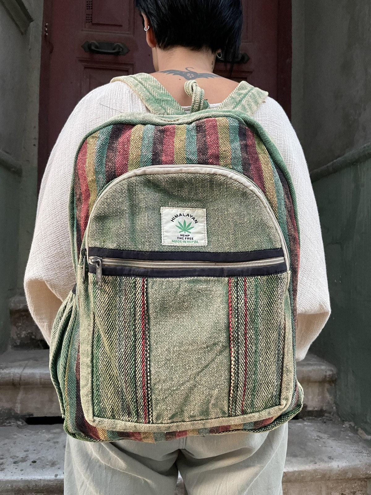 Pure Hemp Yeşil Çizgili Sırt Çantası