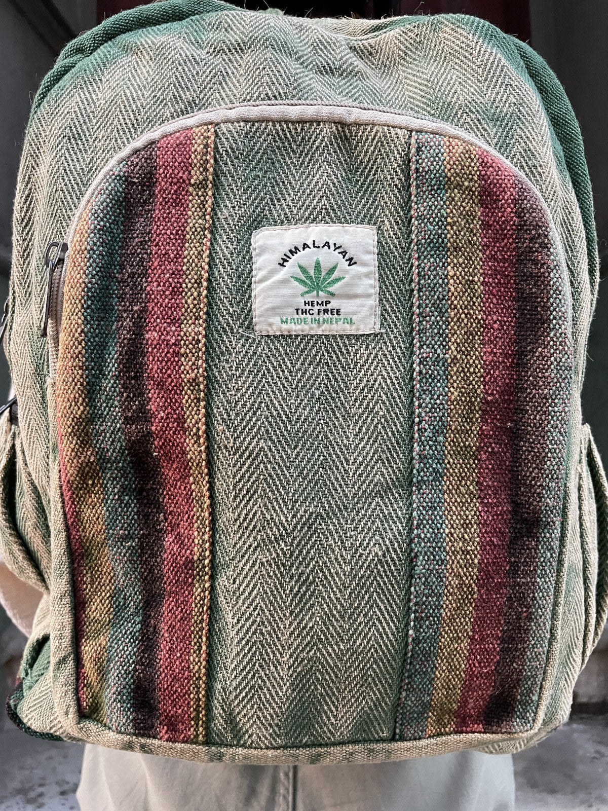 Pure Hemp Yeşil Düz Çizgili Sırt Çantası