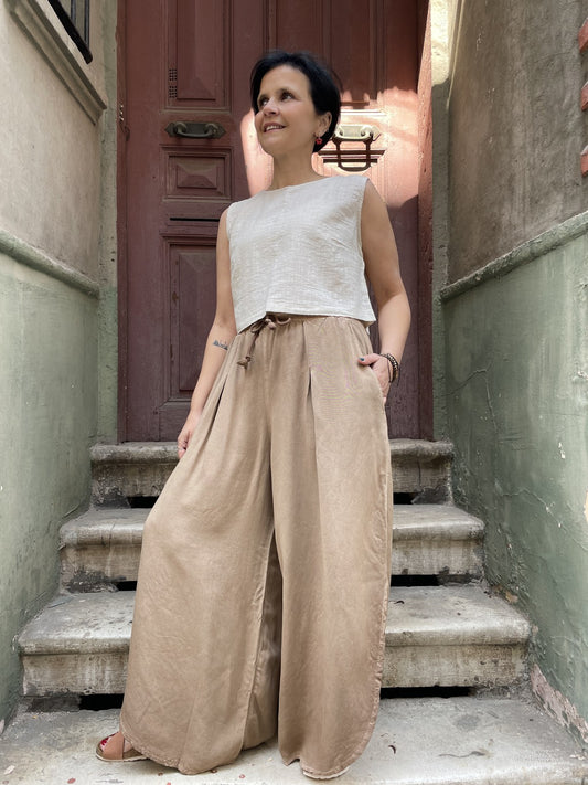Bohem Yırtmaçlı Bol Paça Pantolon