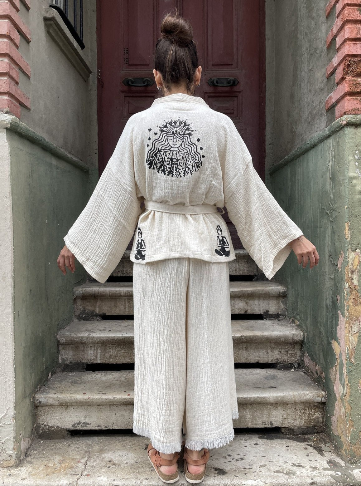 Yoga Prenses Bohem Kadın Yoga Doğal Kumaş Kimono Takım Yoga Takımı
