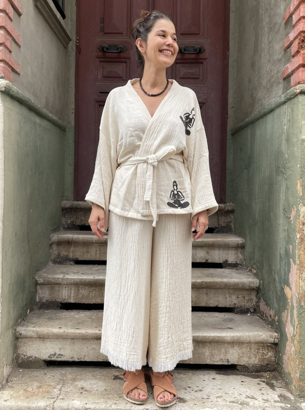 Yoga Prenses Bohem Kadın Yoga Doğal Kumaş Kimono Takım Yoga Takımı