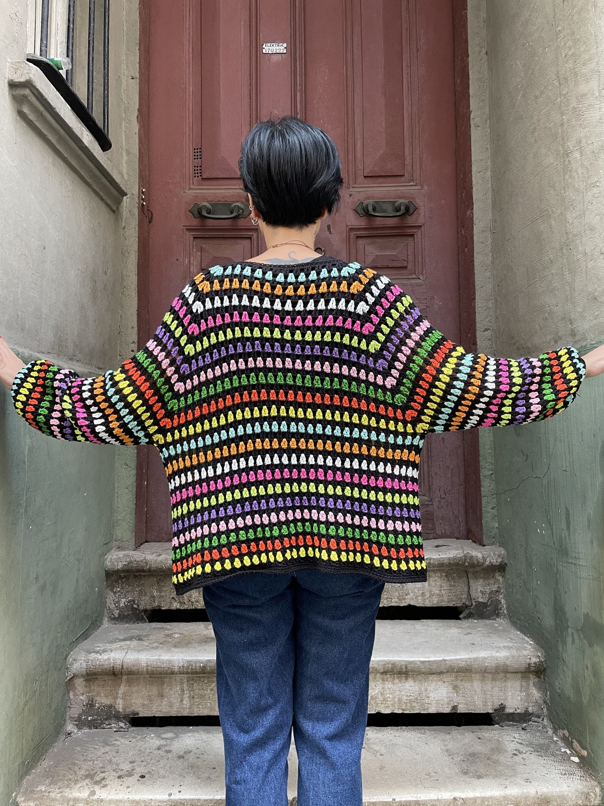 Bohem El Örgüsü Rengarenk Şeker Hırka