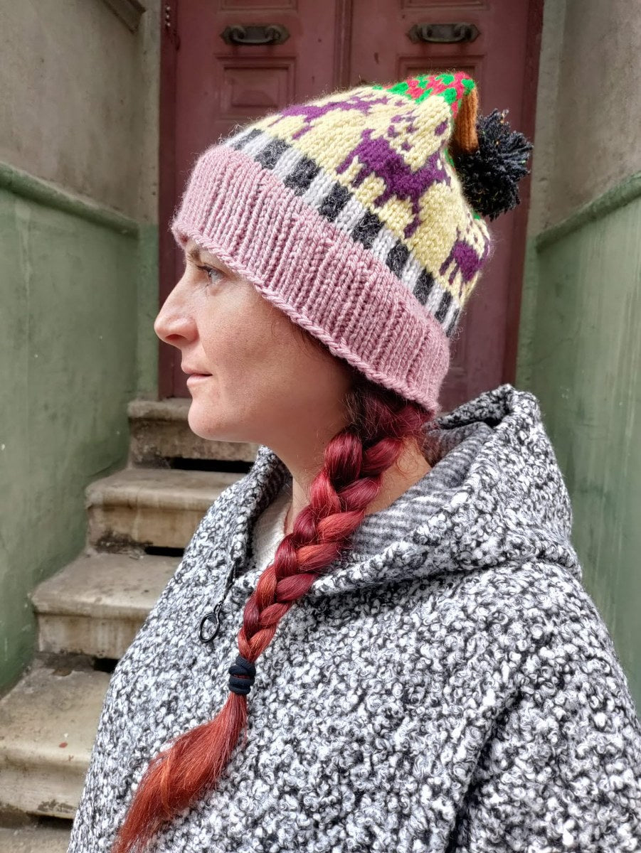 Bohem Geyik Desenli Açık Pembe Krem Bere