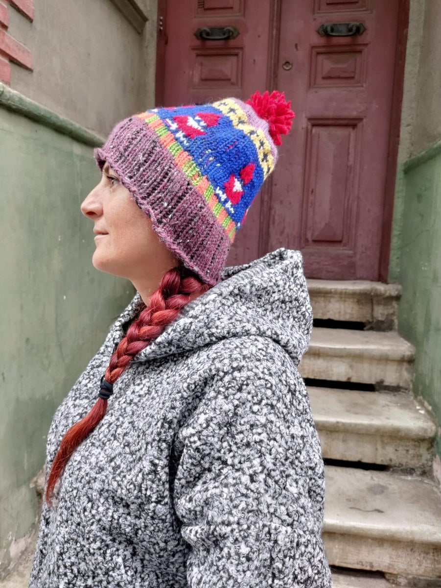 Bohem Noel Baba Desenli Eflatun Mavi Bere