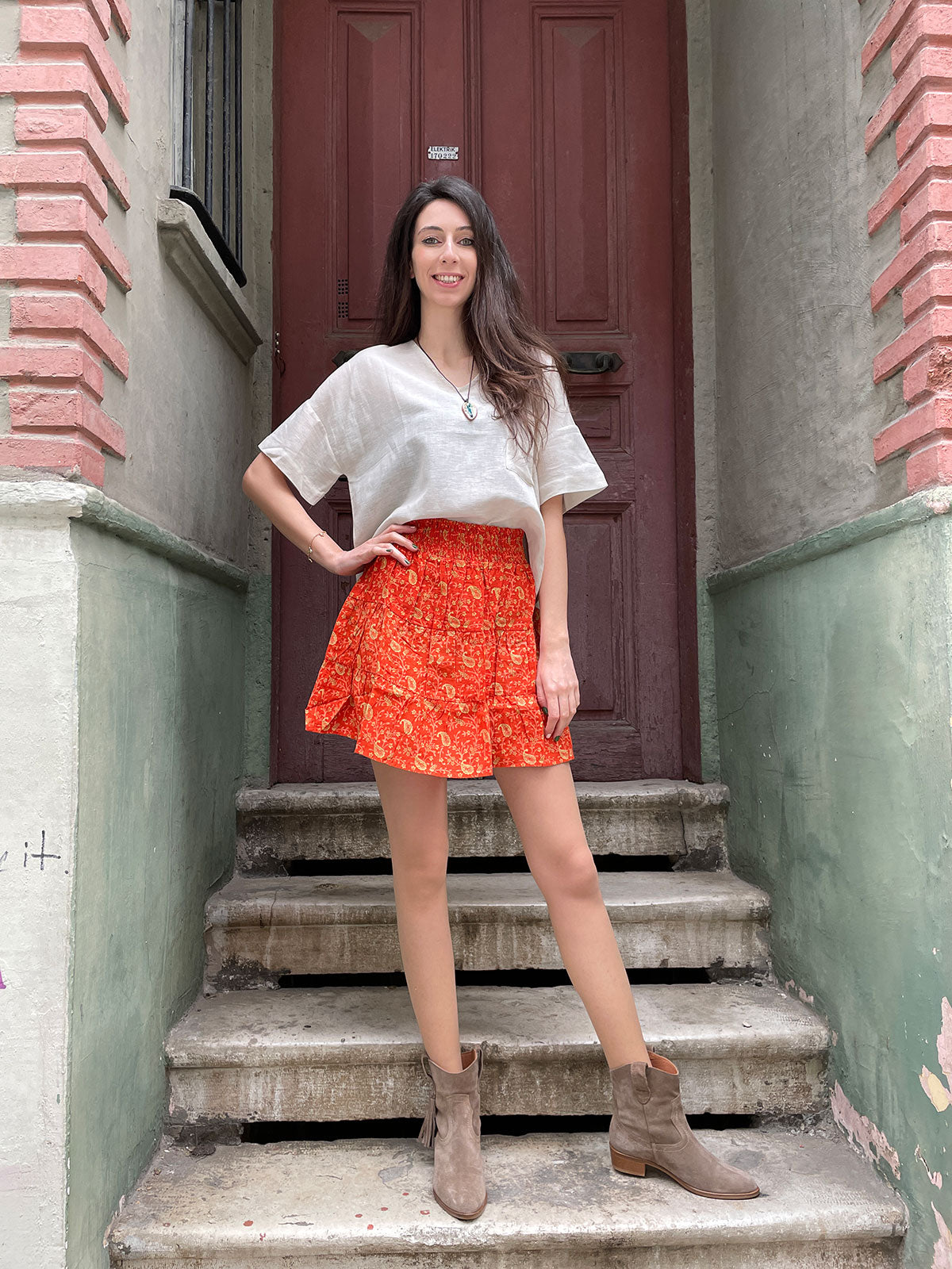 Bohemian Orange Mini Skirt