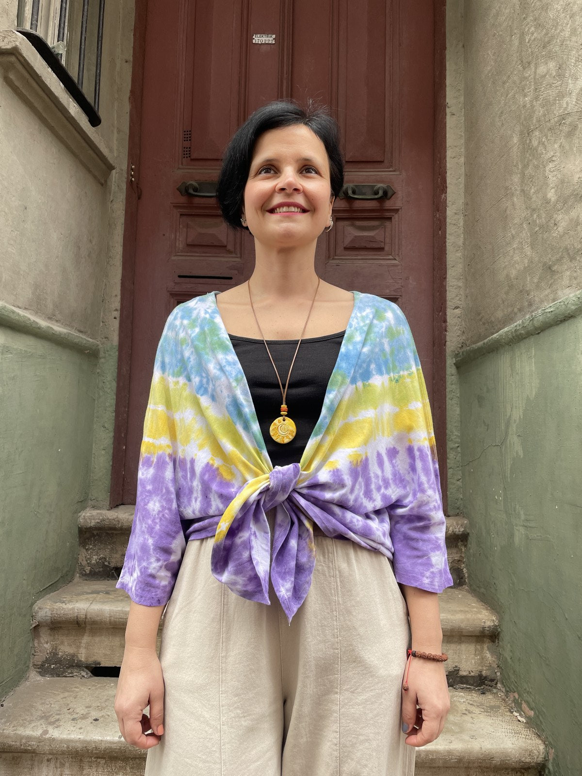 Batik Tasarım Lila Sarı Hırka