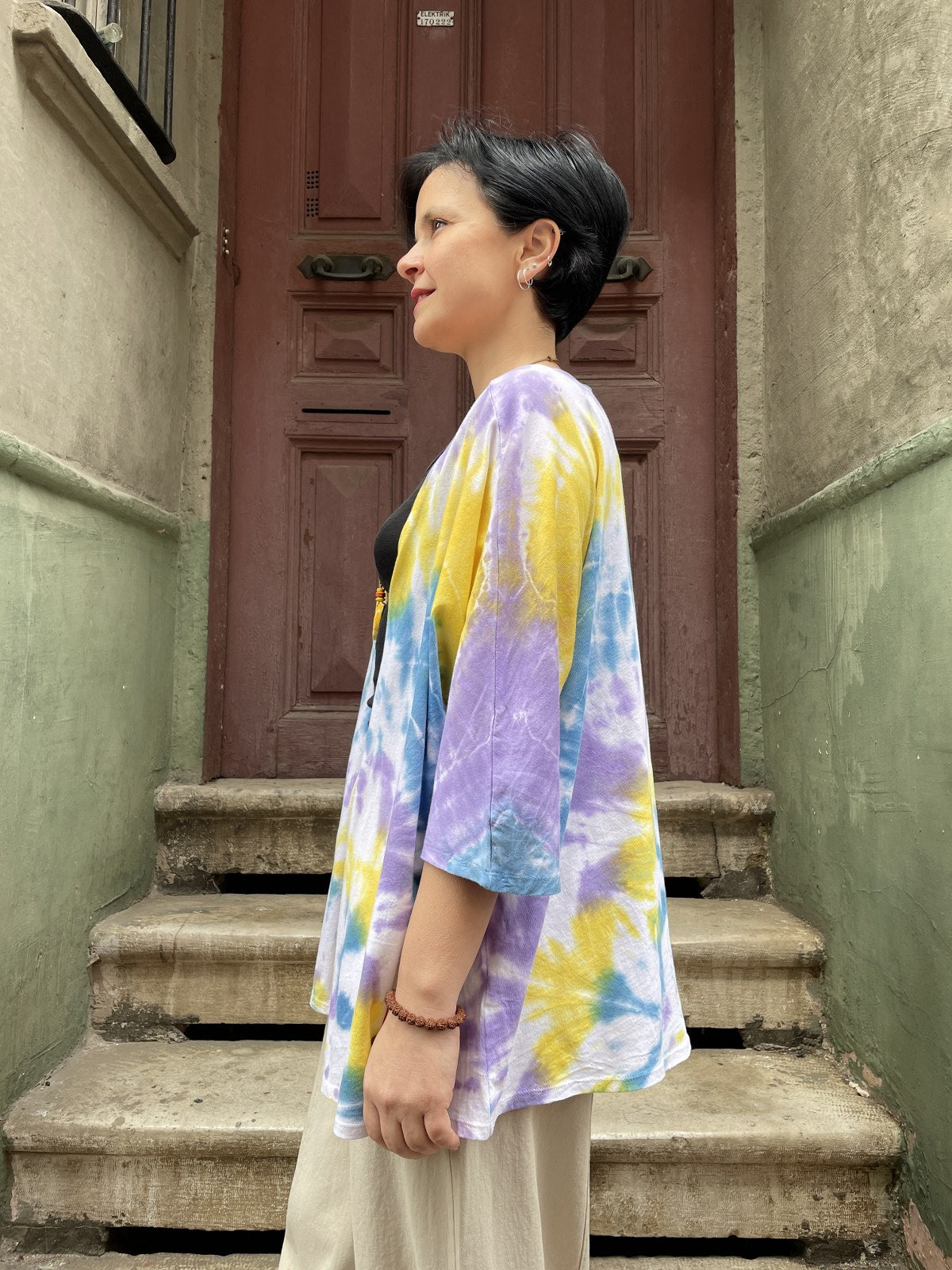 Batik Tasarım Sarı Beyaz Hırka