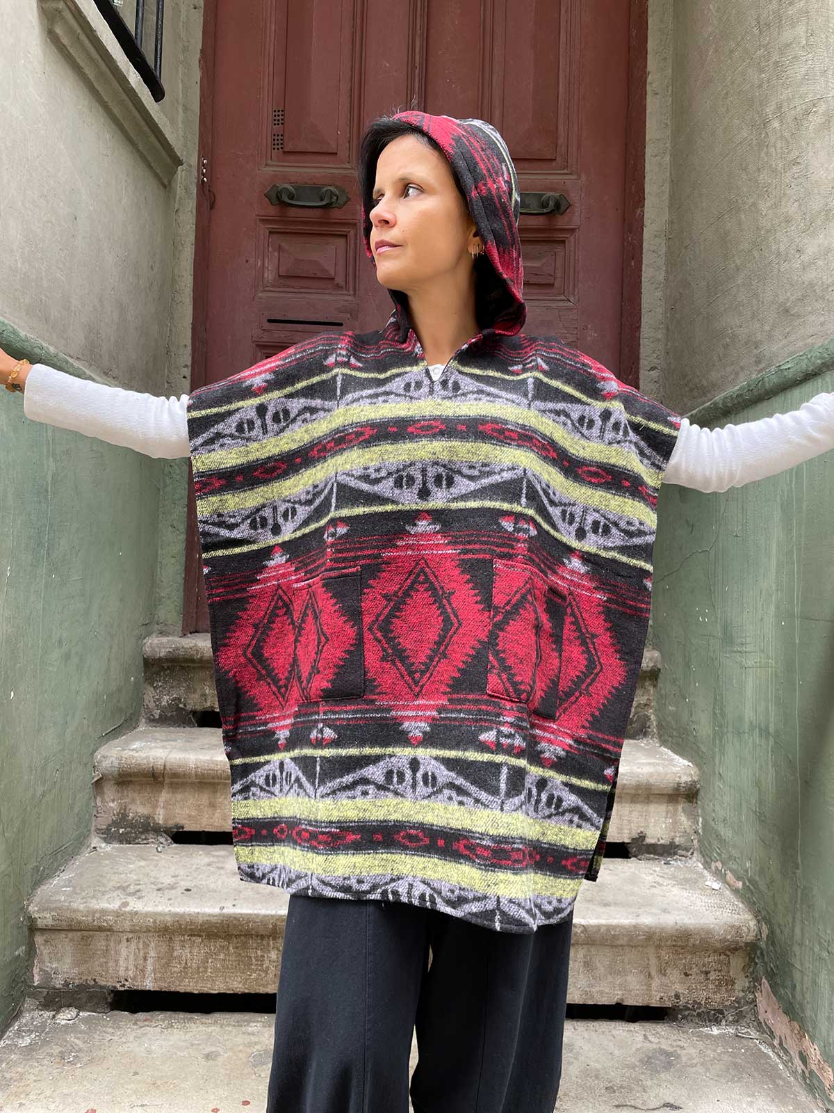 Unisex Bohem Etnik Kapüşonlu Panço