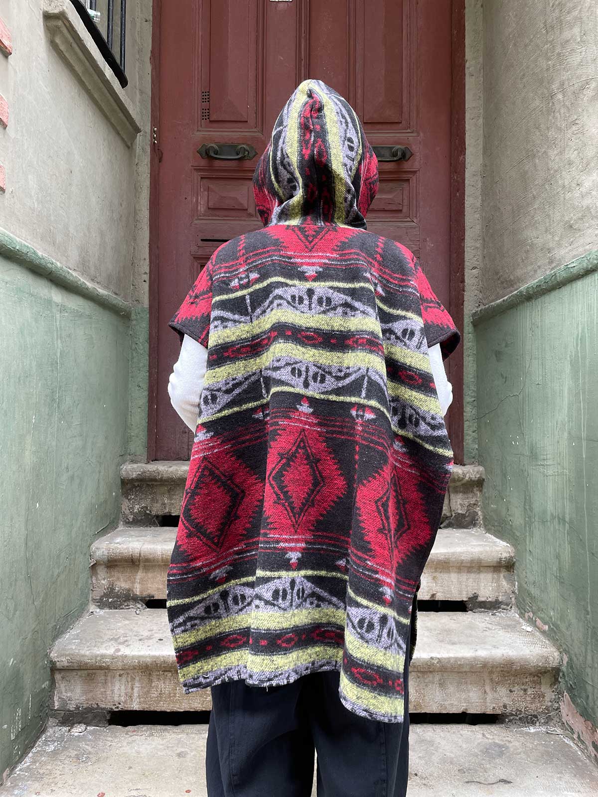 Unisex Bohem Etnik Kapüşonlu Panço