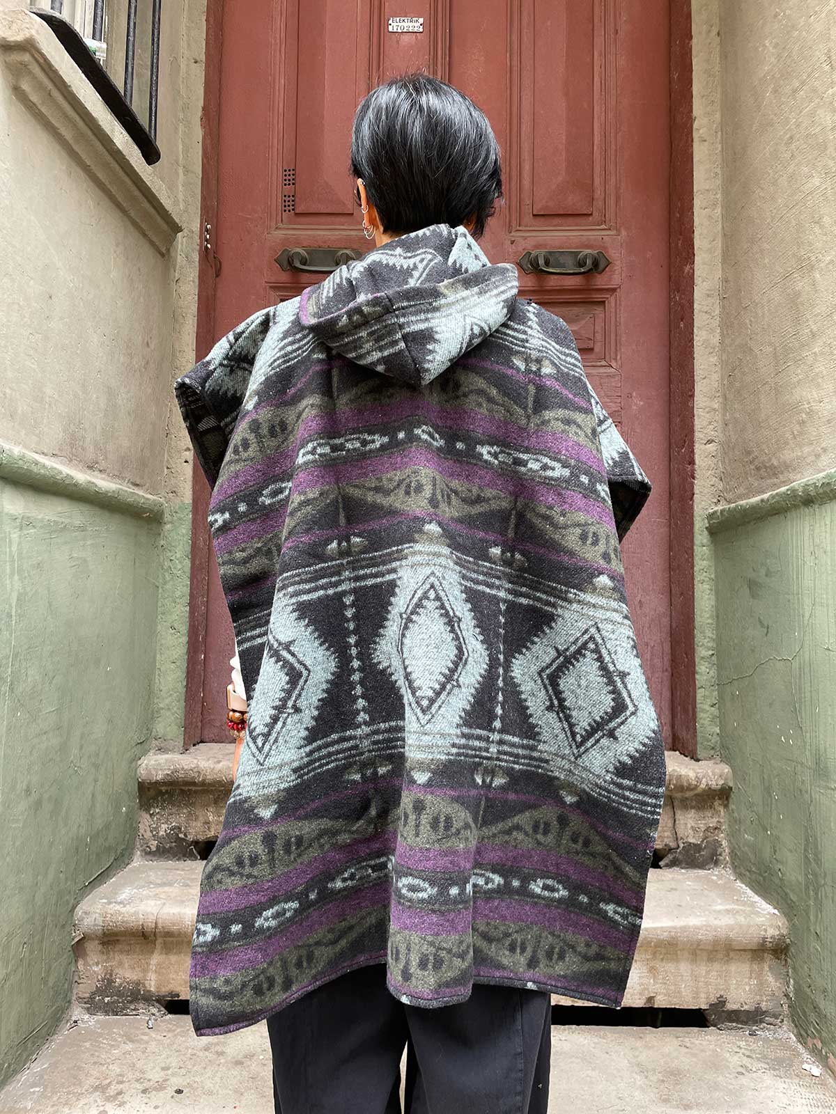 Unisex Bohem Etnik Kapüşonlu Panço