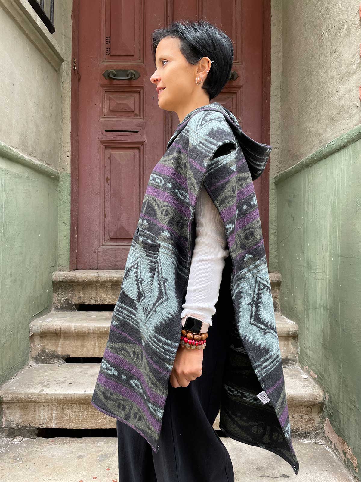 Unisex Bohem Etnik Kapüşonlu Panço
