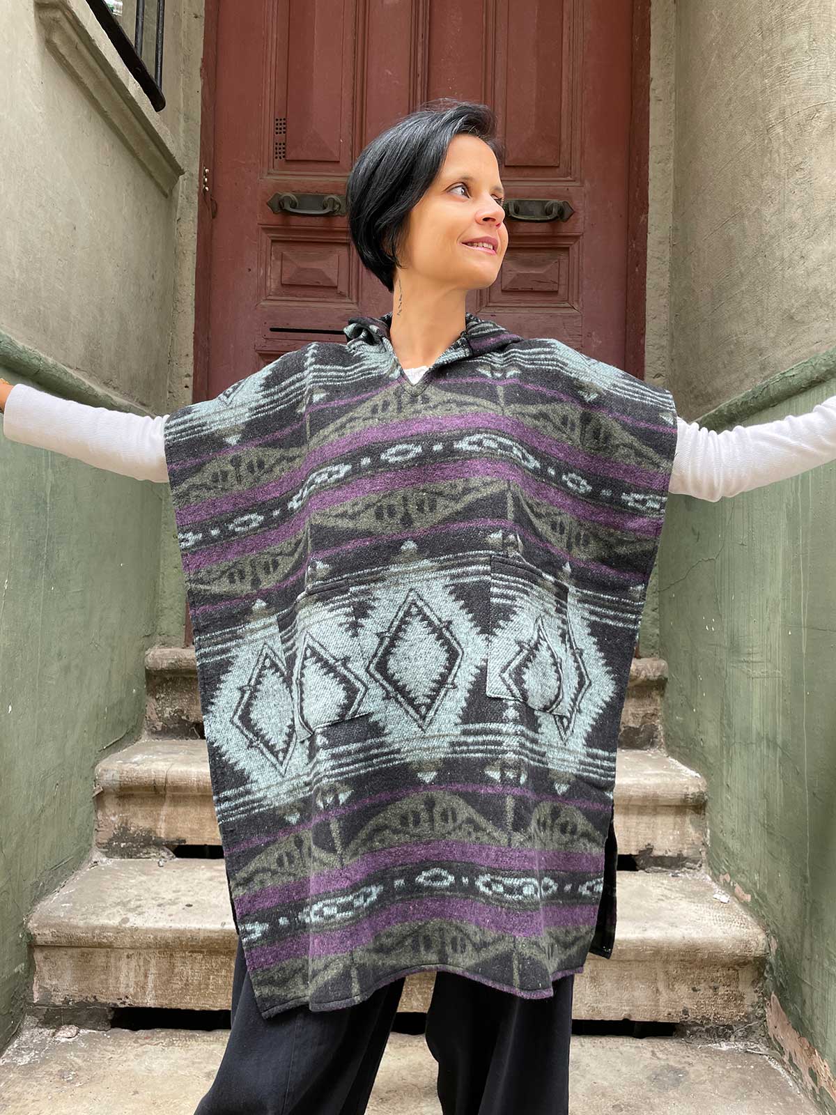 Unisex Bohem Etnik Kapüşonlu Panço