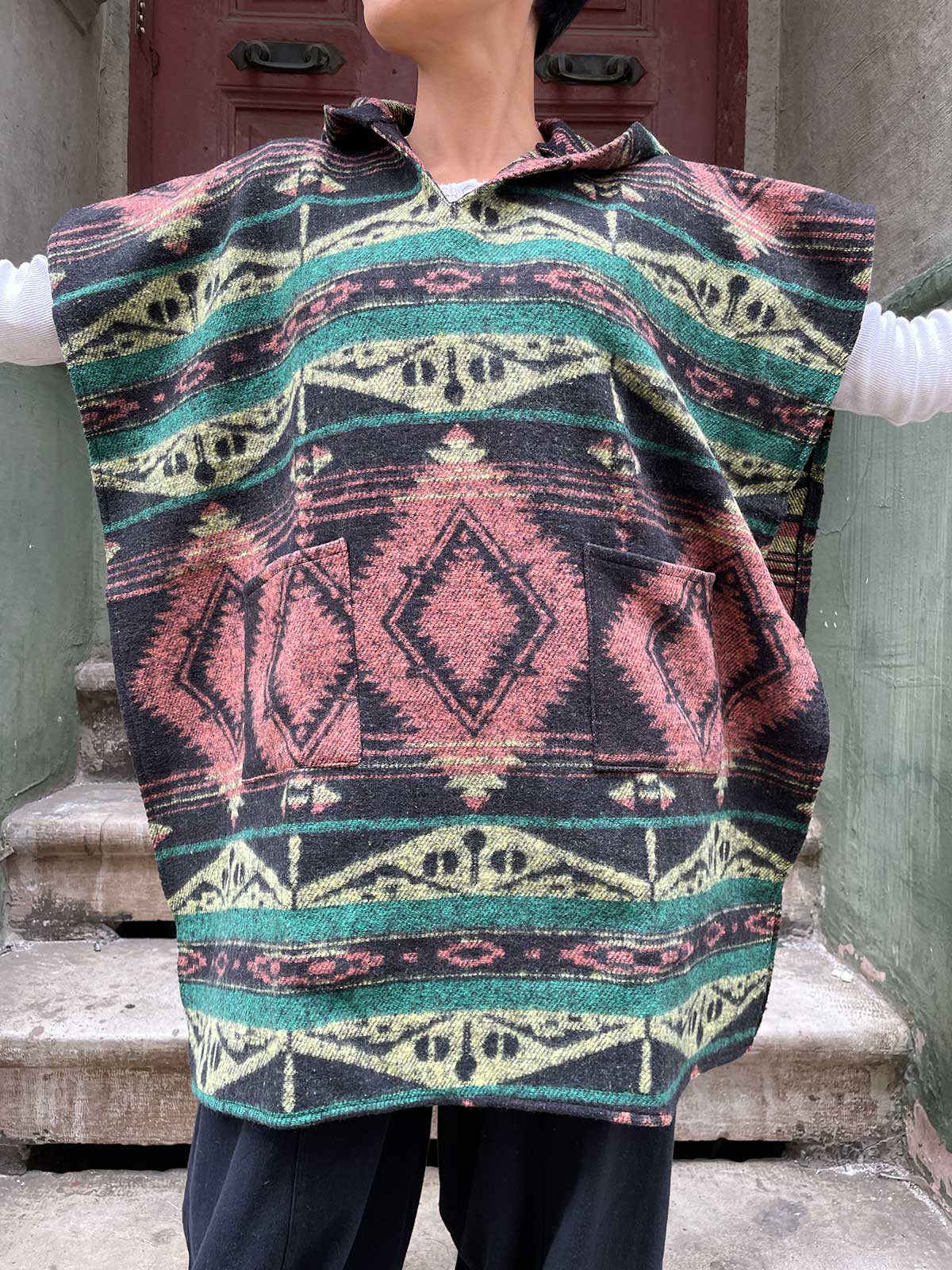 Unisex Bohem Etnik Kapüşonlu Panço