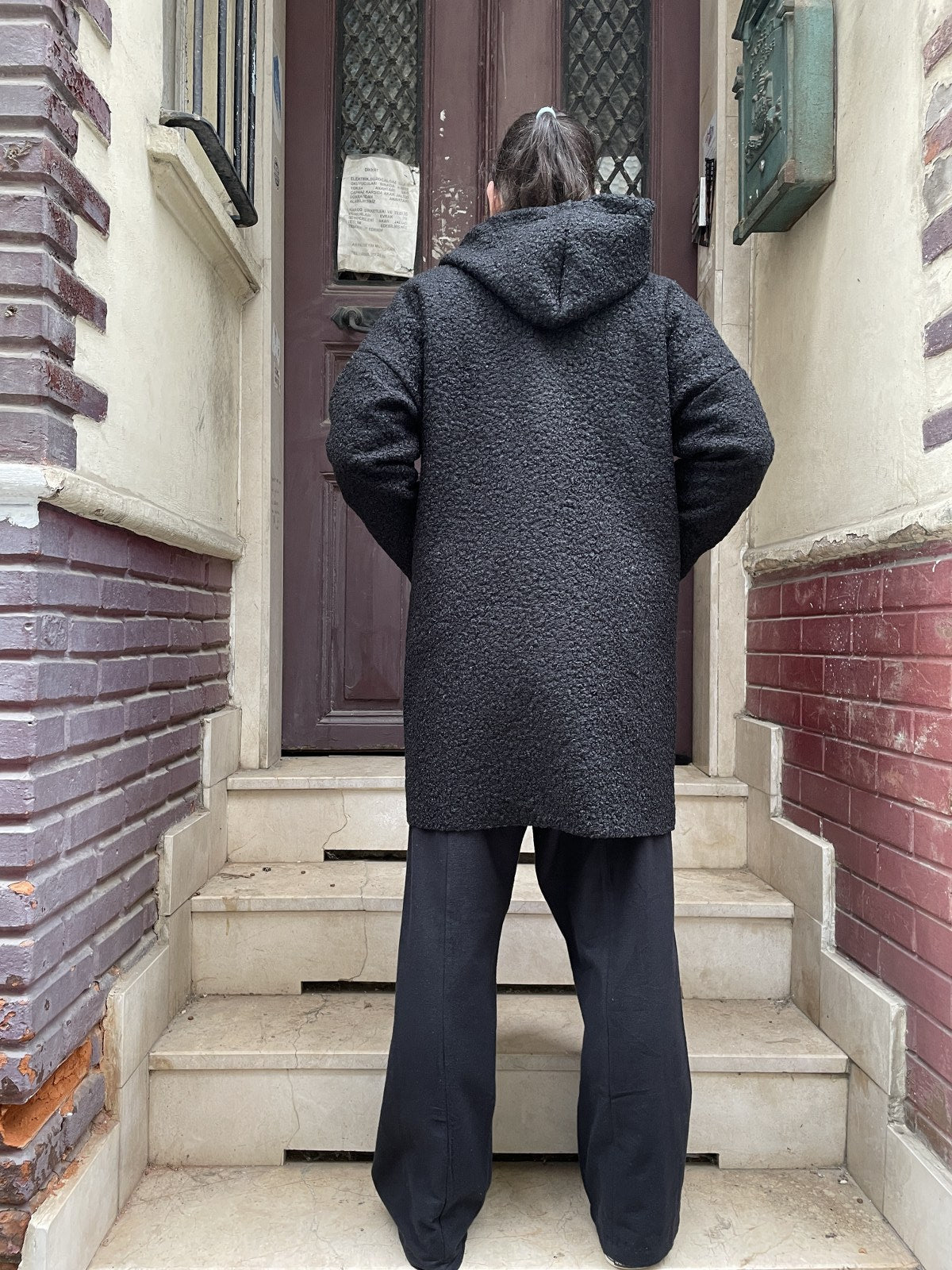 Unisex Bohem Salaş Kapşonlu İtalyan Uzun Kaban