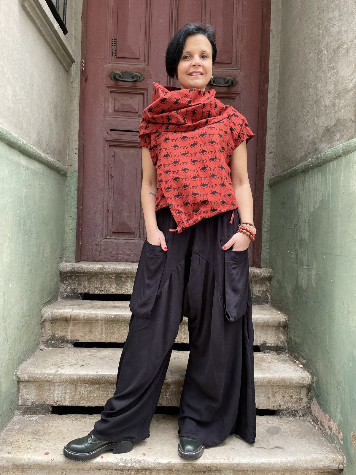 Göz Desenli Kiremit Bluz