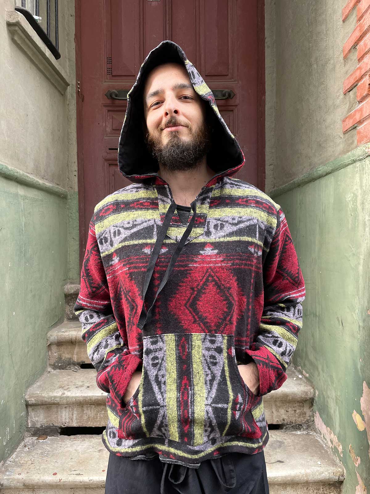 Unisex Etnik Desenli Kışlık Kapüşonlu Sweatshirt