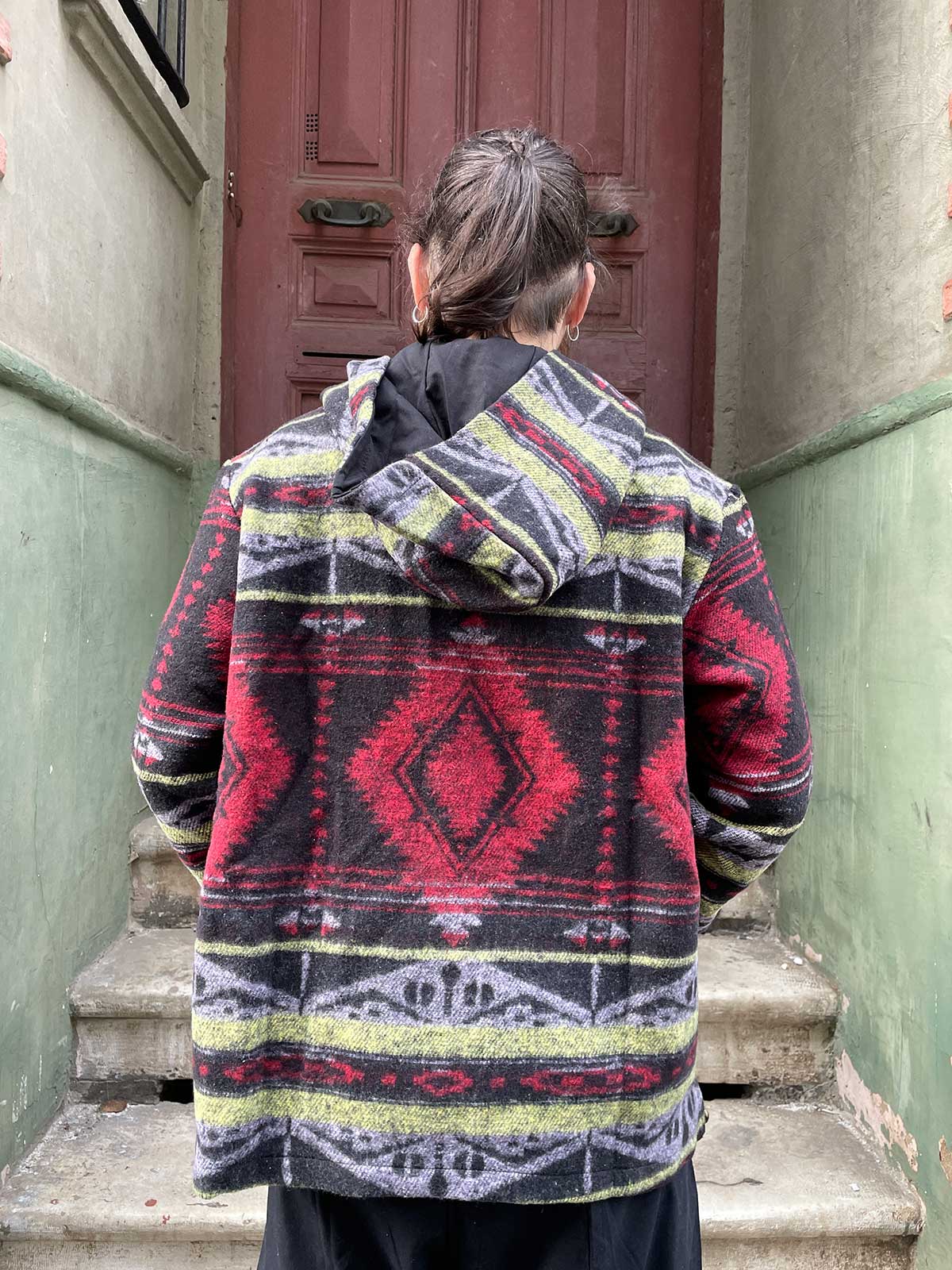 Unisex Etnik Desenli Kışlık Kapüşonlu Sweatshirt