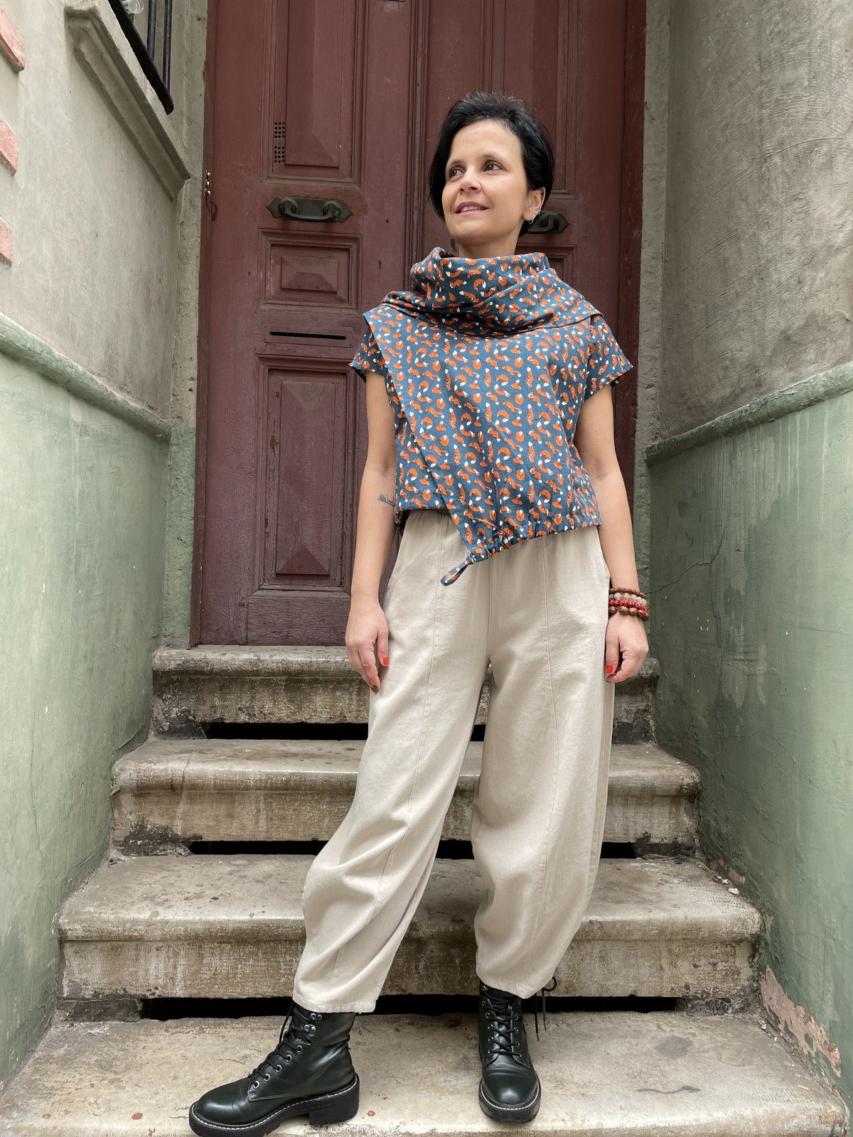 Tilki Desenli Mavi Bluz