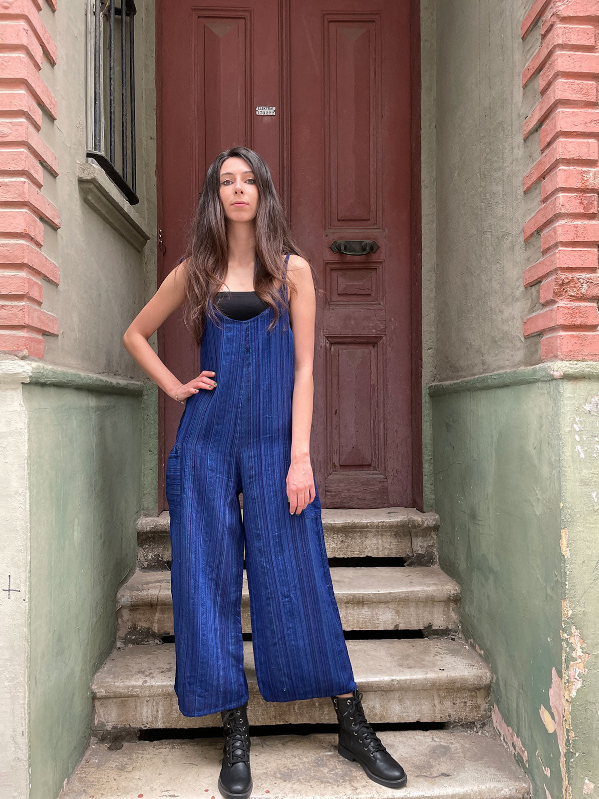 Bohem Salaş Çizgili Tulum