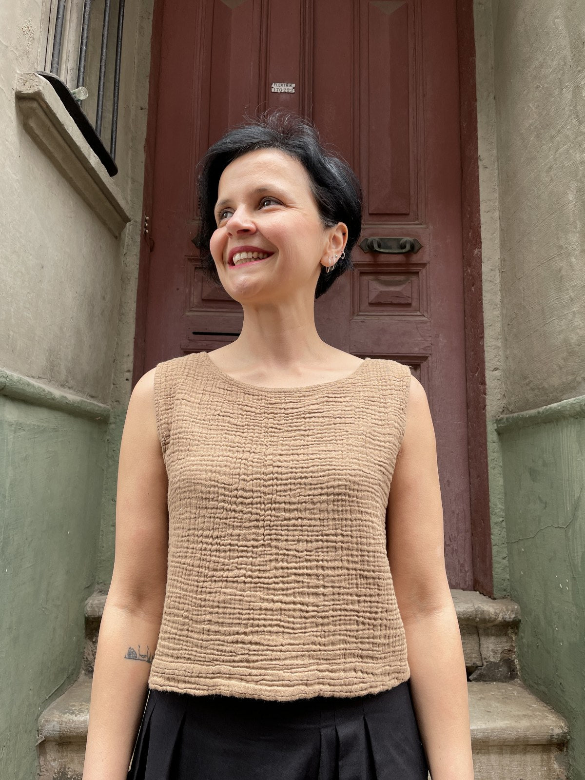 Bohem Müslin Kolsuz Kahve Bluz