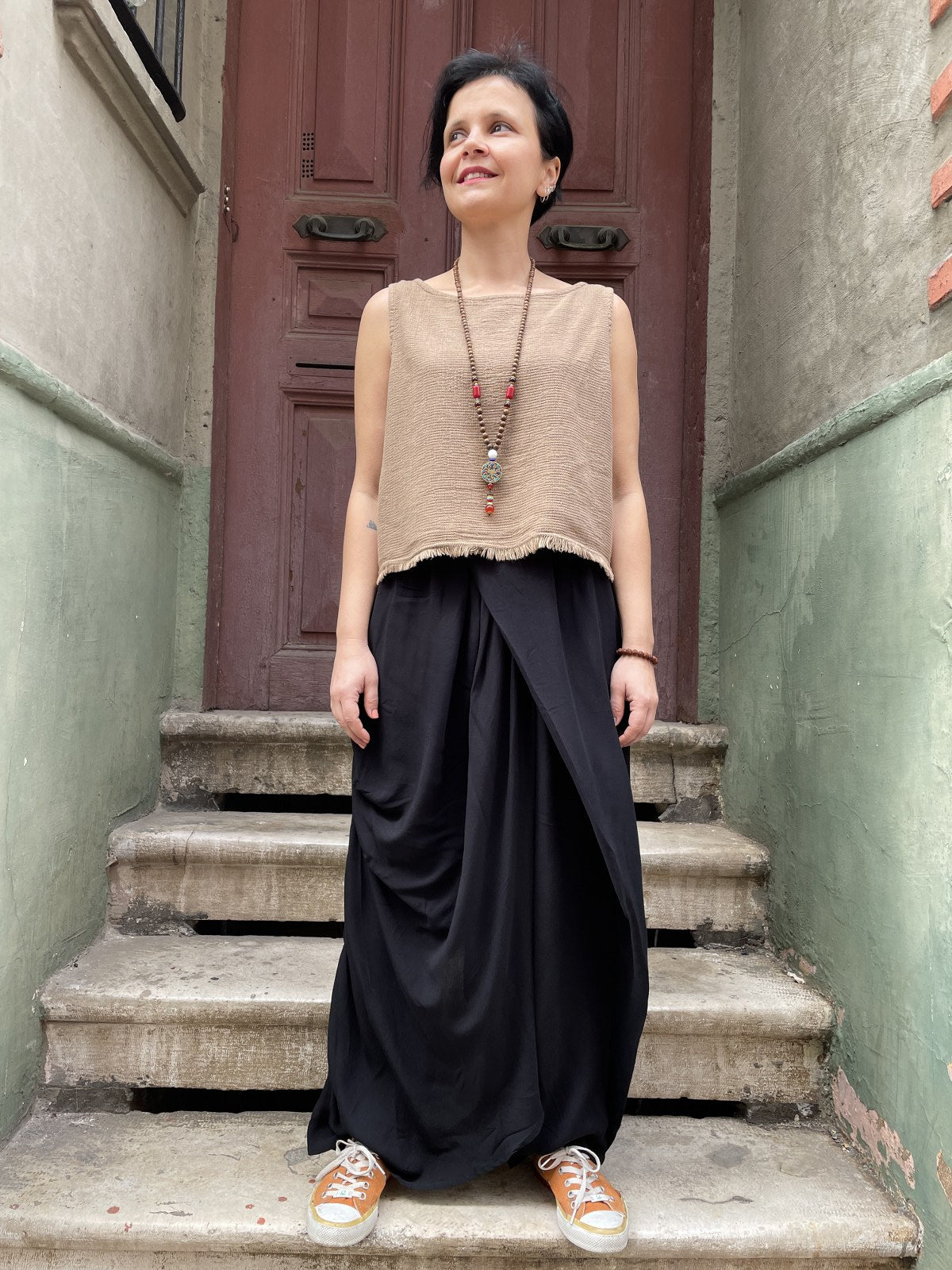 Bohem Müslin Kolsuz Kahve Salaş Bluz