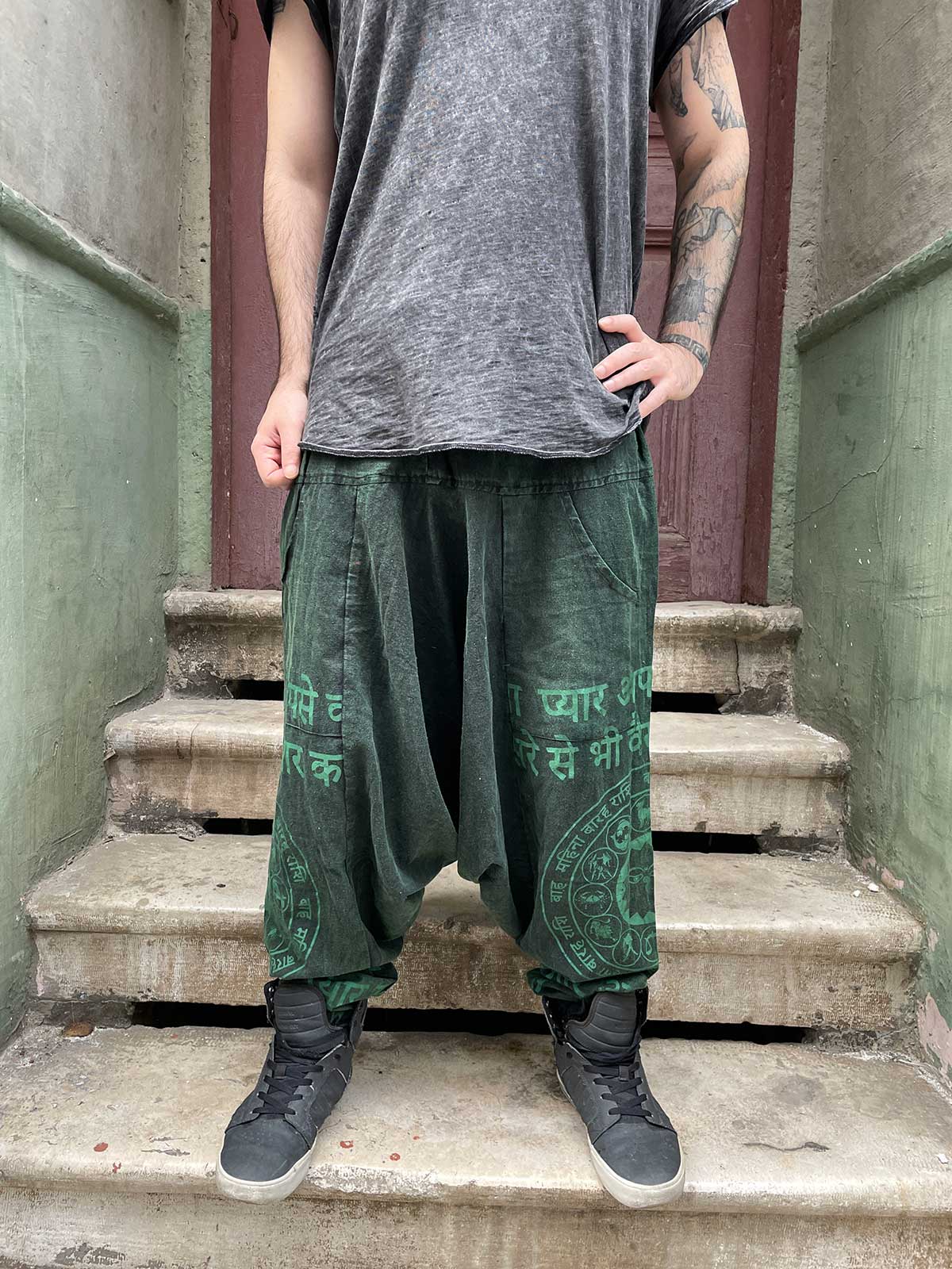 Unisex Nepal Yazılı Tasarım Şalvar Pantolon