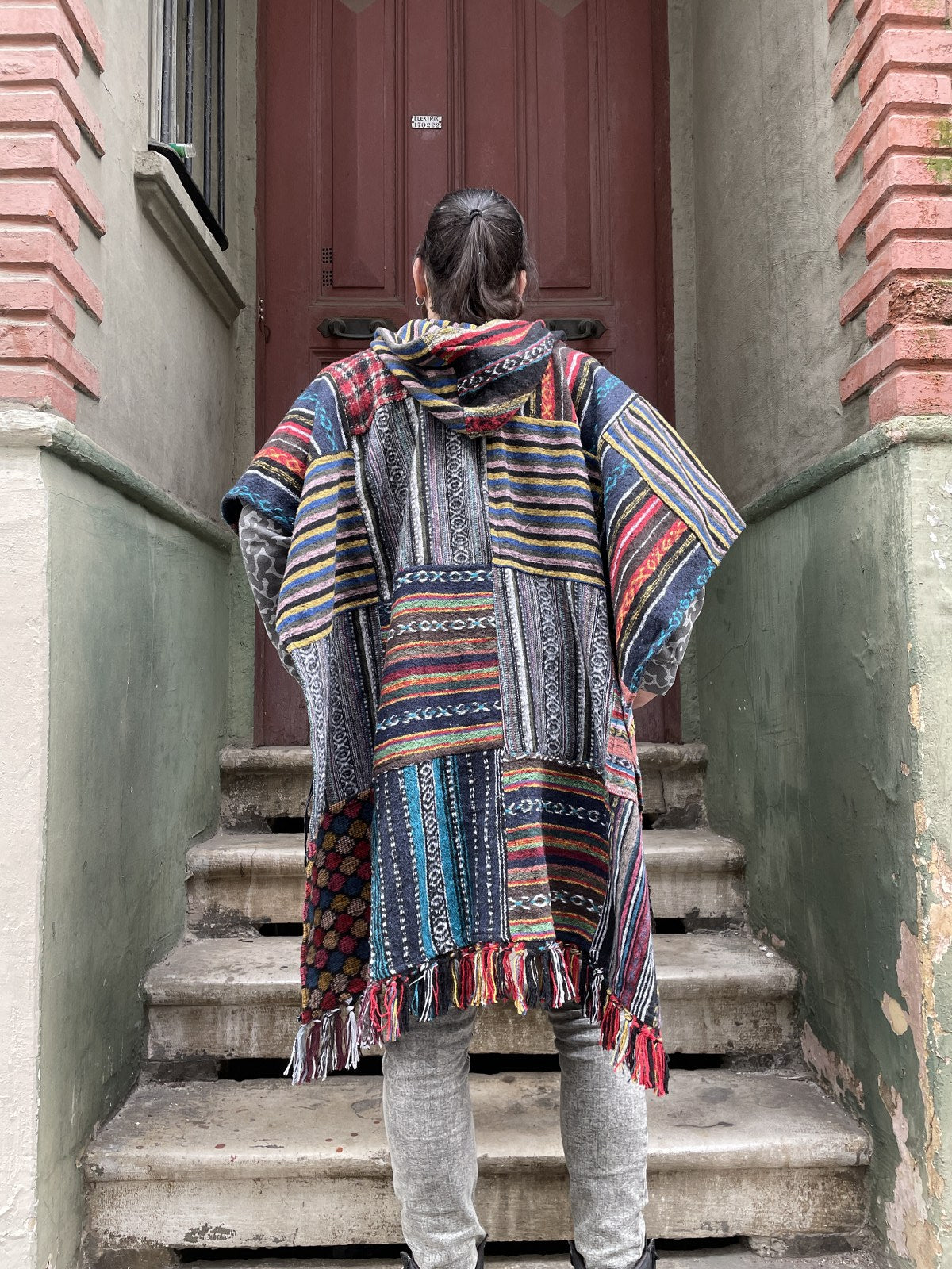 Unisex Nepal Gheri Sarı Kilim Panço