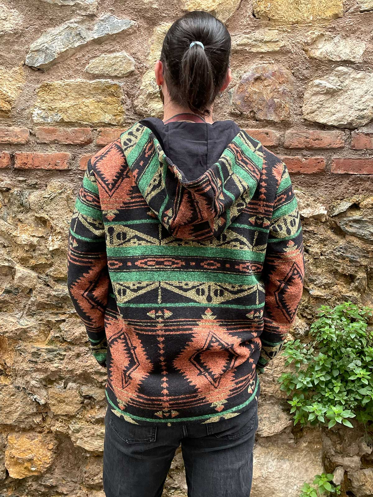 Unisex Etnik Desenli Kışlık Kapüşonlu Sweatshirt