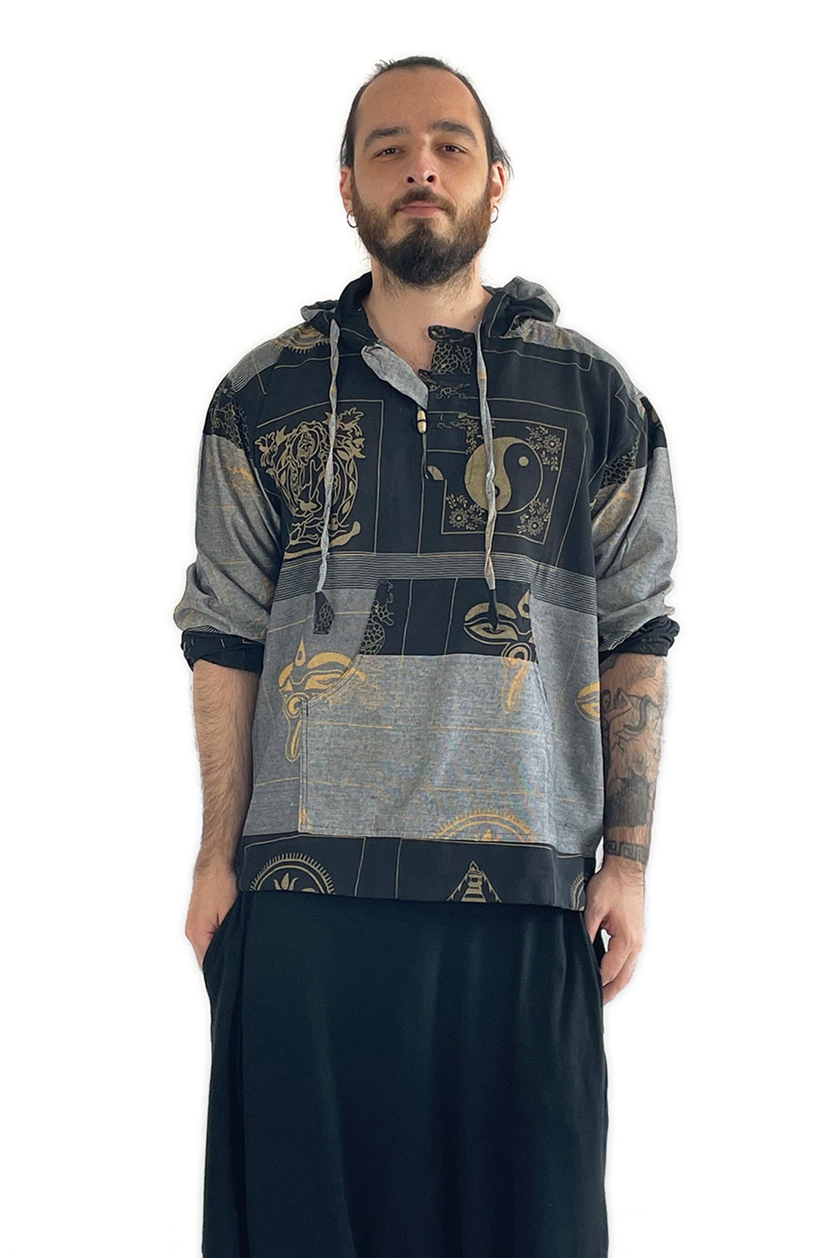Unisex Nepal Ying Yang Kapüşonlu Gömlek