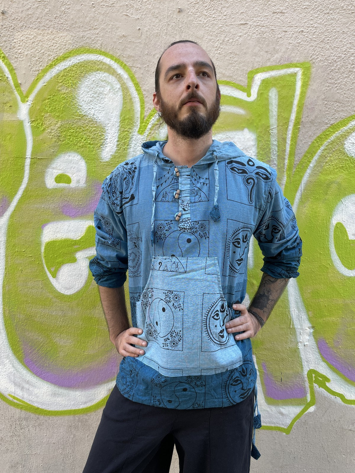 Unisex Nepal Ying Yang Kapüşonlu Gömlek
