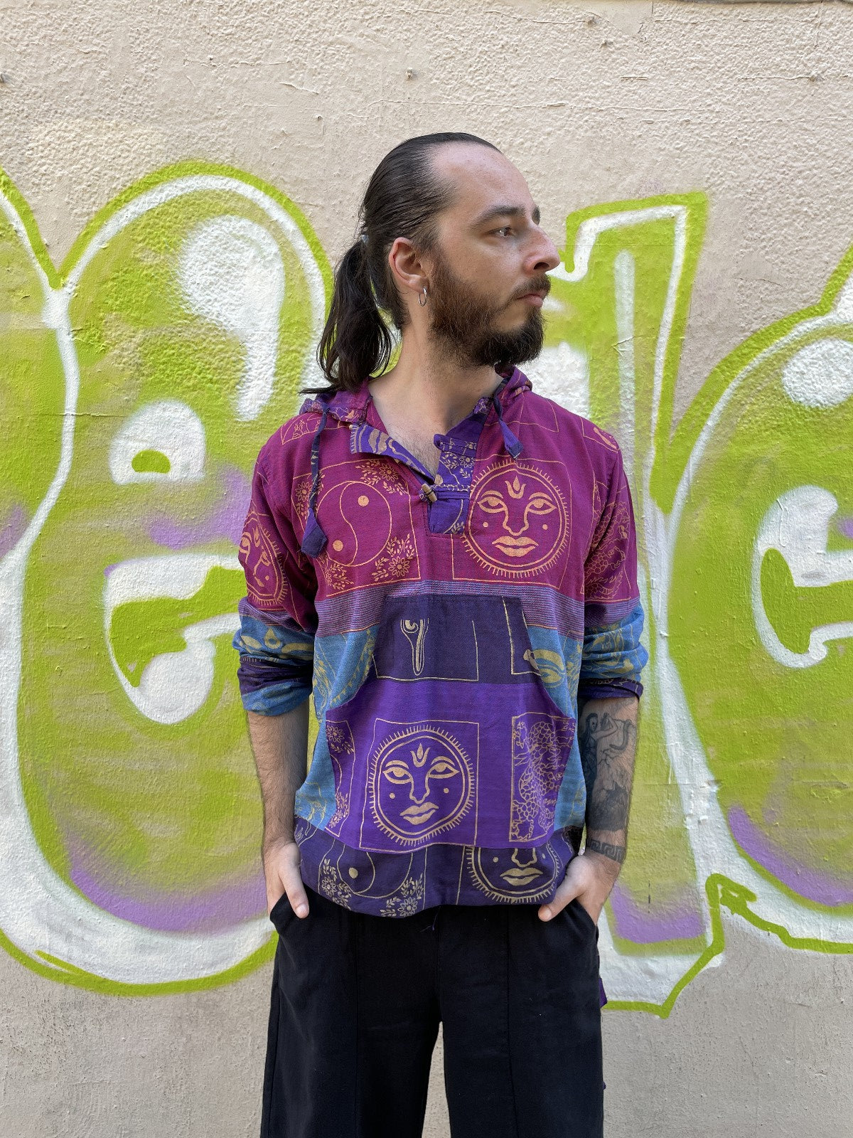 Unisex Nepal Ying Yang Kapüşonlu Gömlek