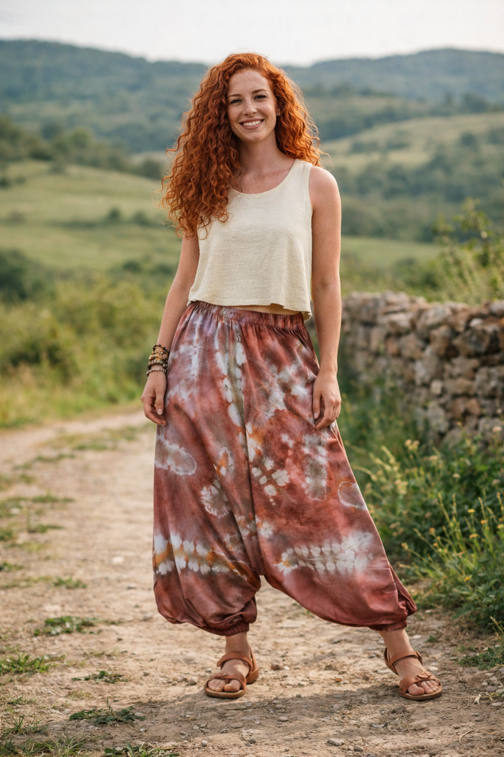 Azura | Batik Desenli %100 Pamuk Kadın Bohem Şalvar Pantolon