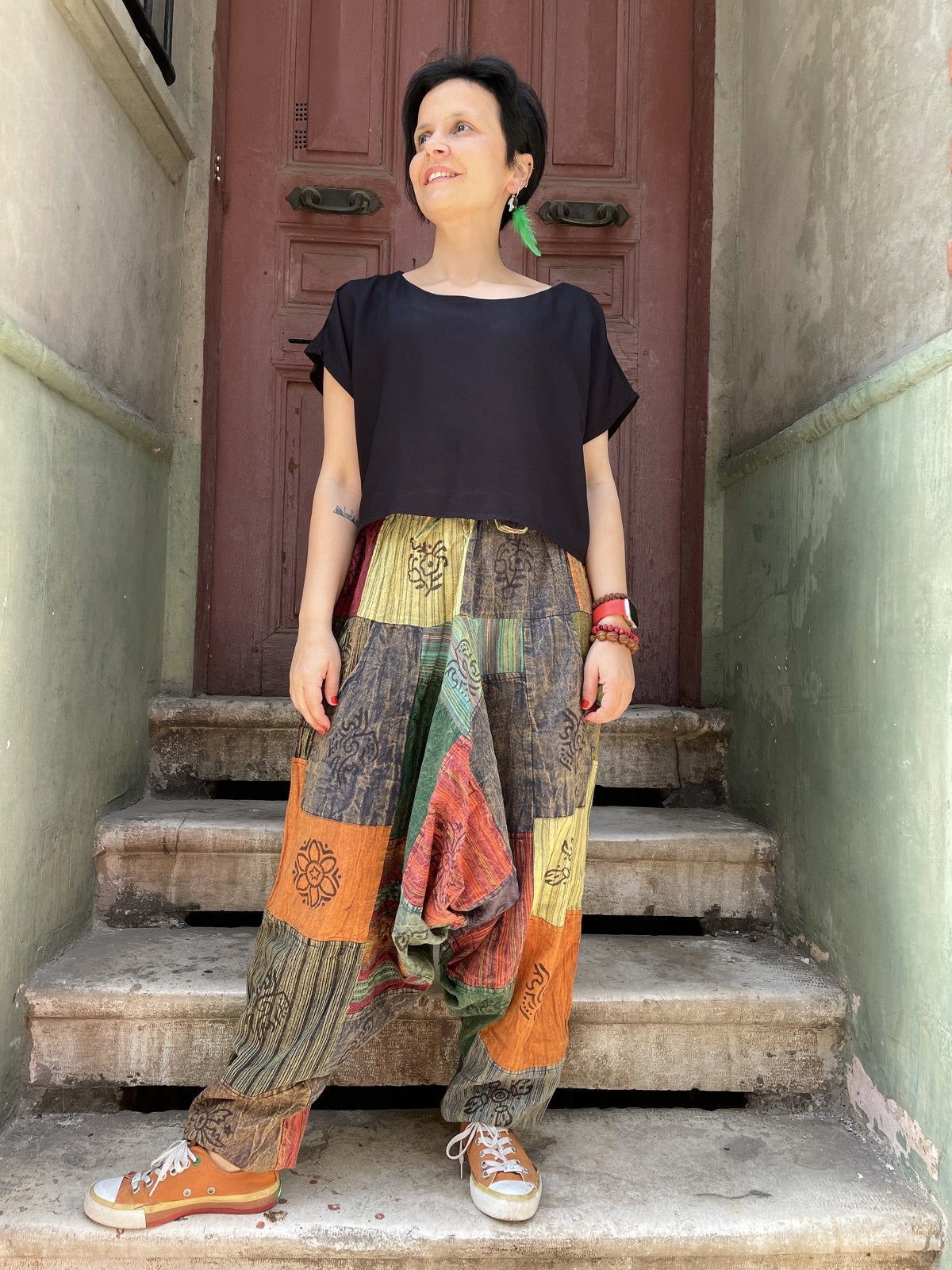 Unisex Nepal Antresit Dalga Patchwork Festival Şalvar Pantolon