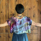 Batik Tasarım Mor Turkuaz Kadın Crop Bluz 
