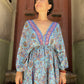 Bohem Nepal Kruveze Kol Soft Mavi İpek Elbise
