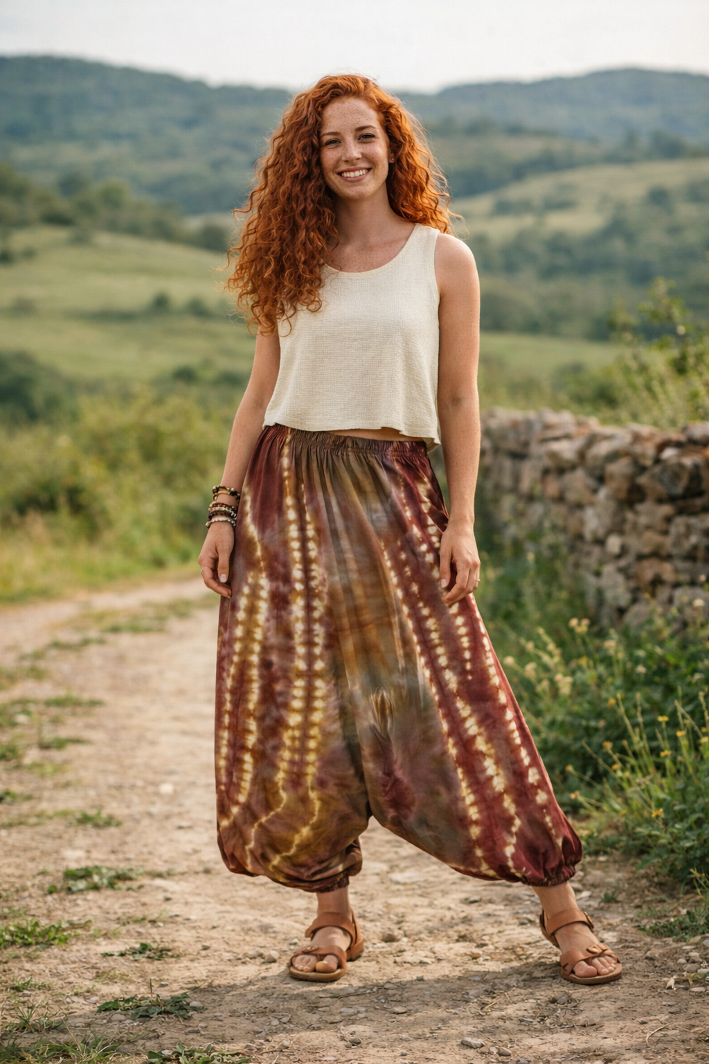 Terra | Batik Desenli %100 Pamuk Kadın Bohem Şalvar Pantolon