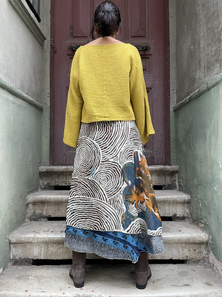 Bohem_Geometrik_Nepal_Cift_Taraflİ_Baglamal_ipek_Etek_Kahve_Mavi